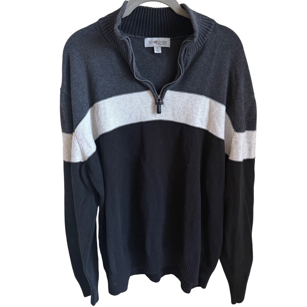 Quiet Luxury 90s Prep Colorblock Quarter Zip Sweater XXL 100%‎ Cotton Sun River - Picture 2 of 5